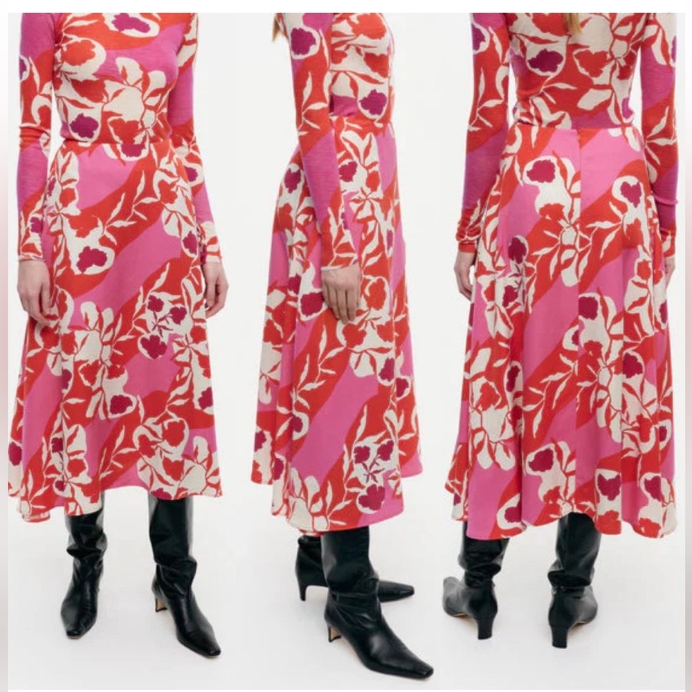 NWT Marimekko Volyymi Serenaadi Pink Red Floral Midi SKIRT Sz 38/8